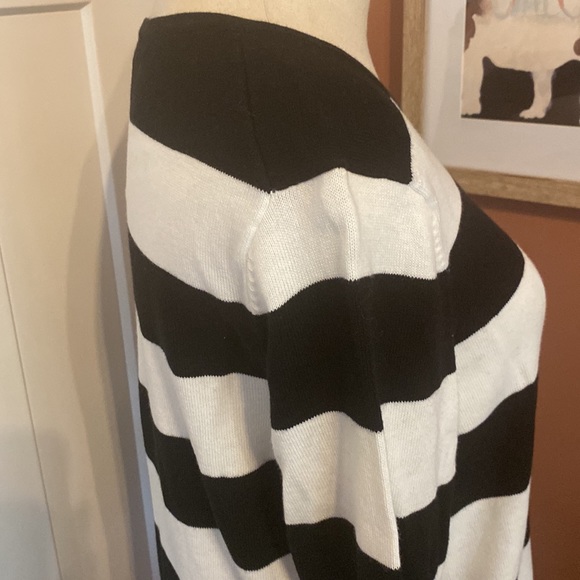 Talbots | black & white | wide stripes | M | gingham cuff detail | sweater - Picture 6 of 11